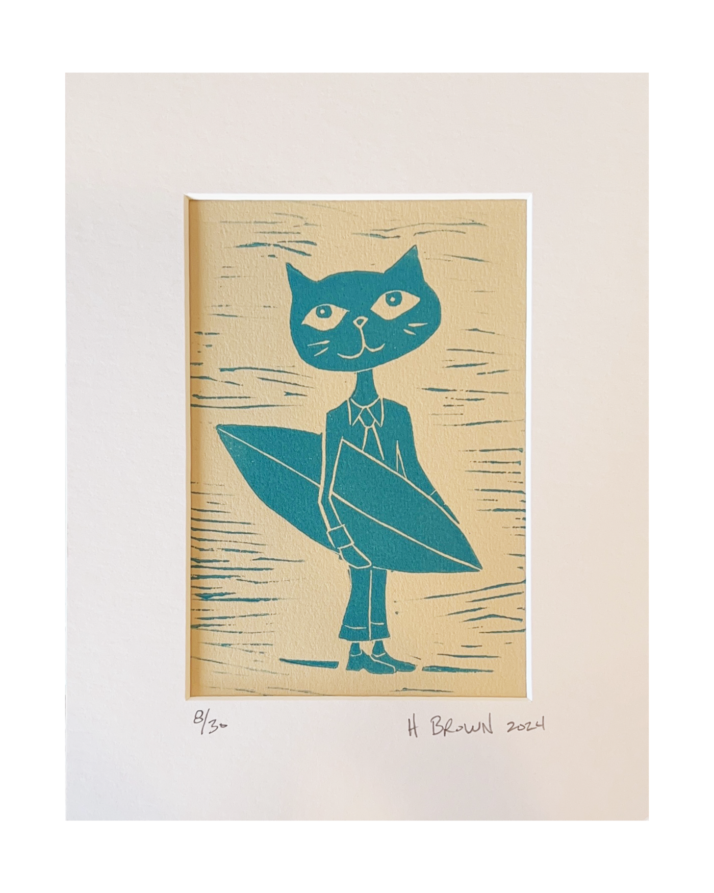 Cat Limited Edition Framed Linocut