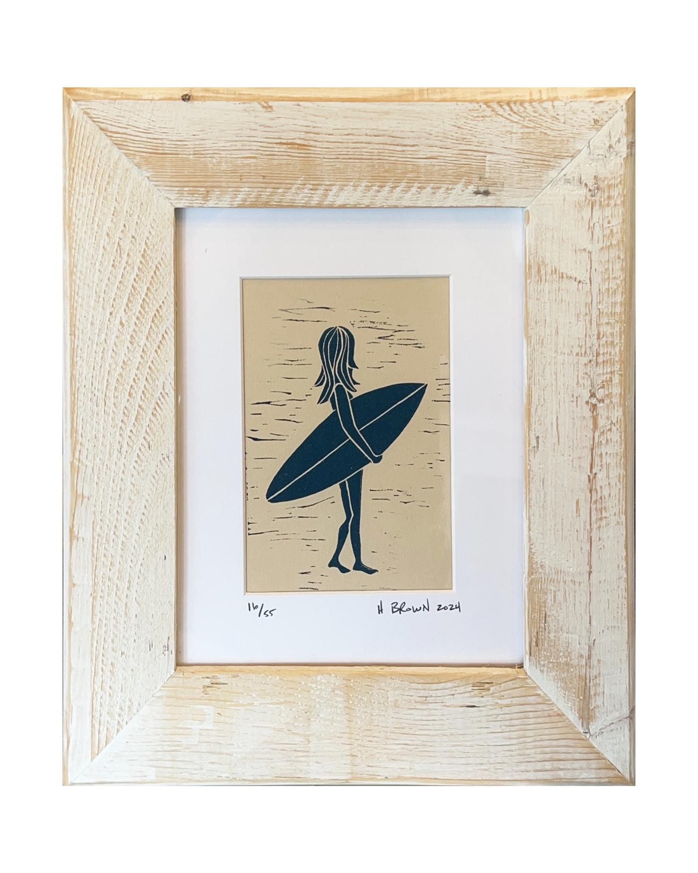 Surf Girl Limited Edition Framed Linocut