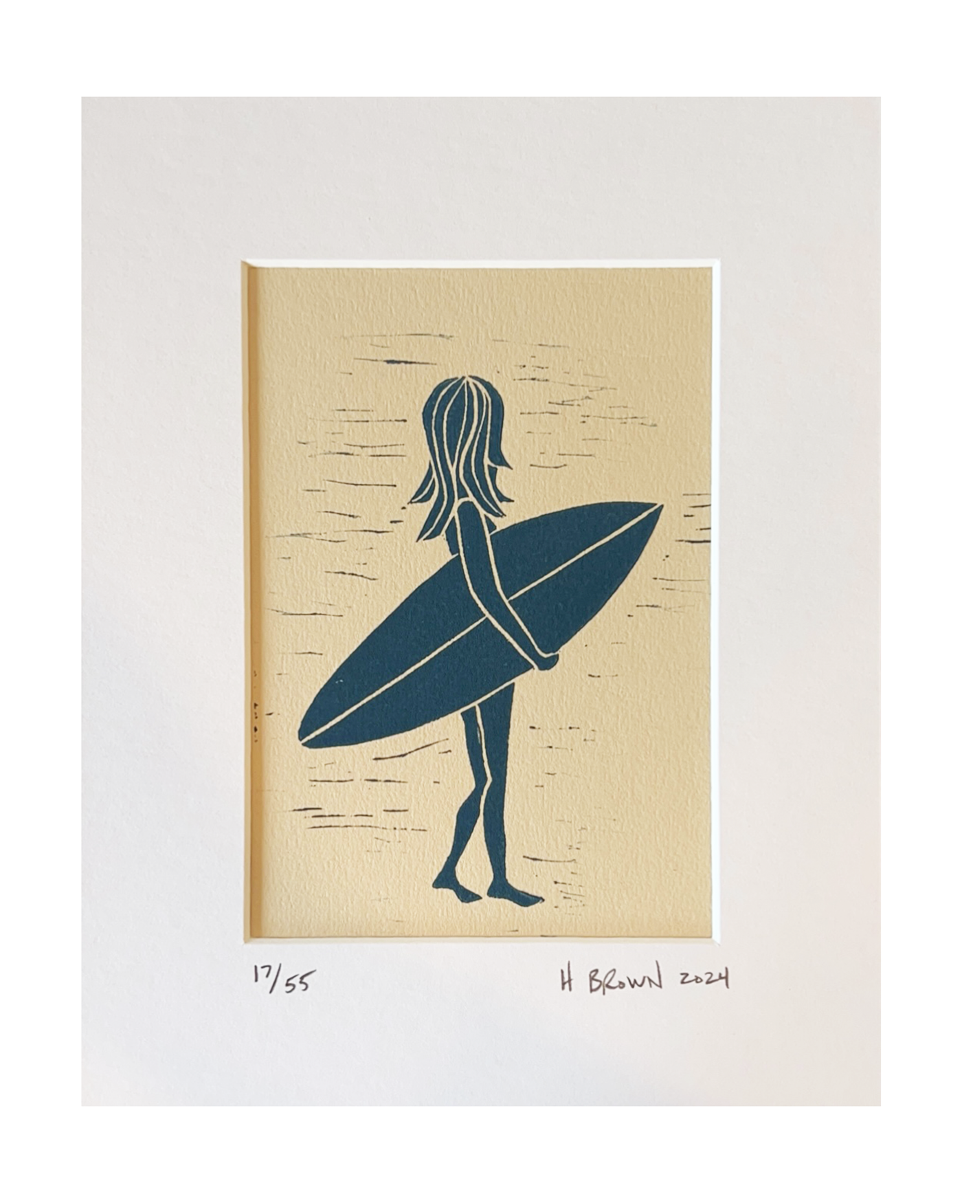 Surf Girl Limited Edition Framed Linocut