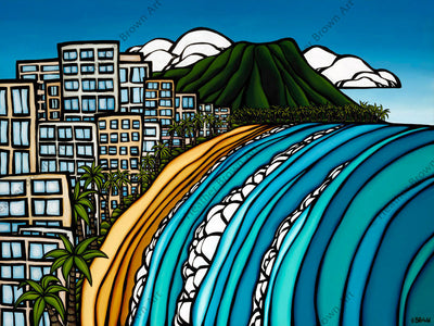 Waikiki - A bird's eye view of an empty Waikiki beach morning by Hawaii surf artist Heather Brown