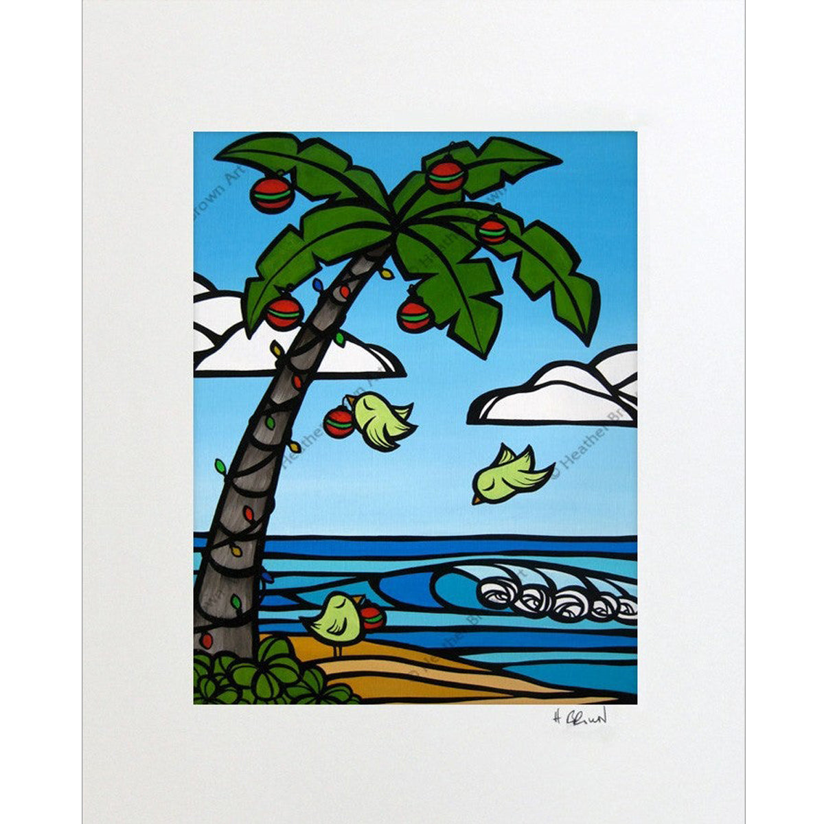 Tropical Christmas - Matted Print on Paper (Mat Only) by Hawaii surf artist Heather Brown