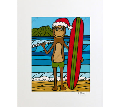 Longboarding with Francis on Christmas - A holiday matted print by Heather Brown