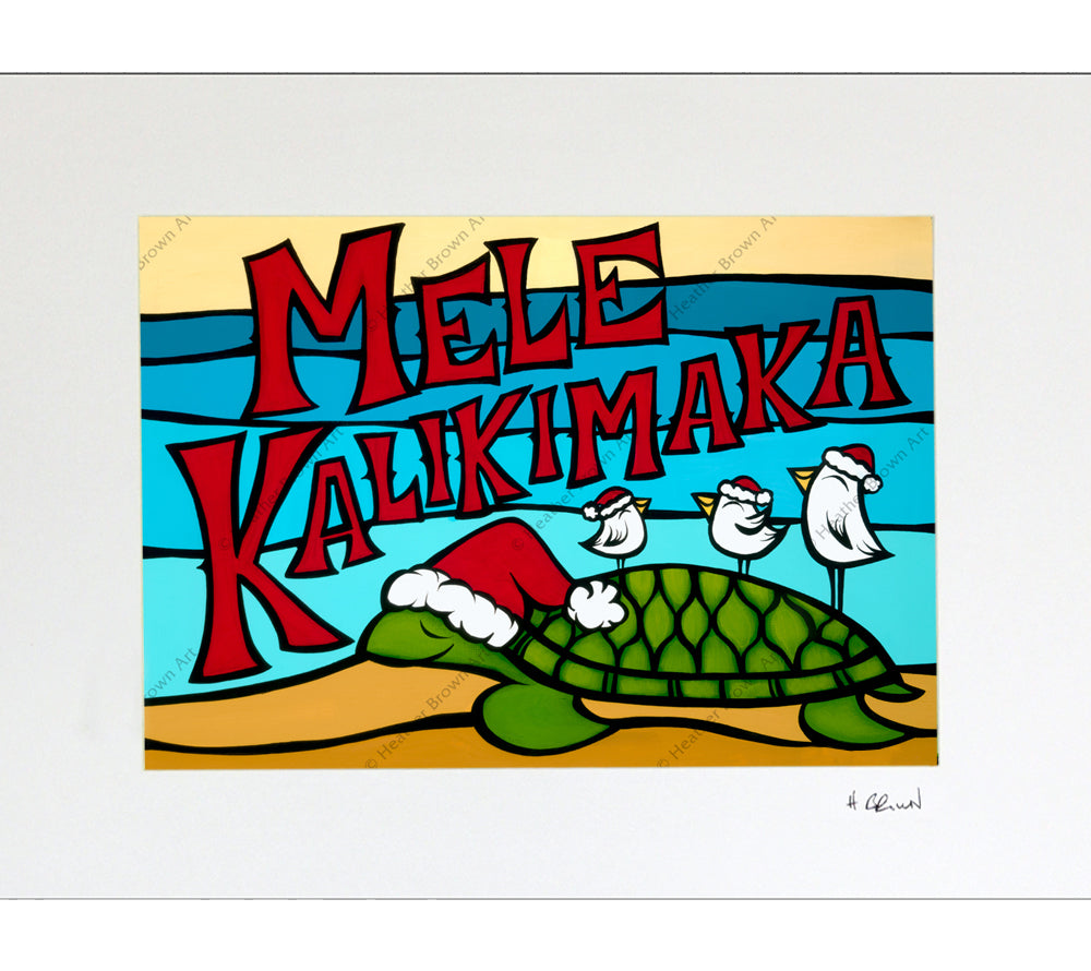 Christmas Honu-Matted Print