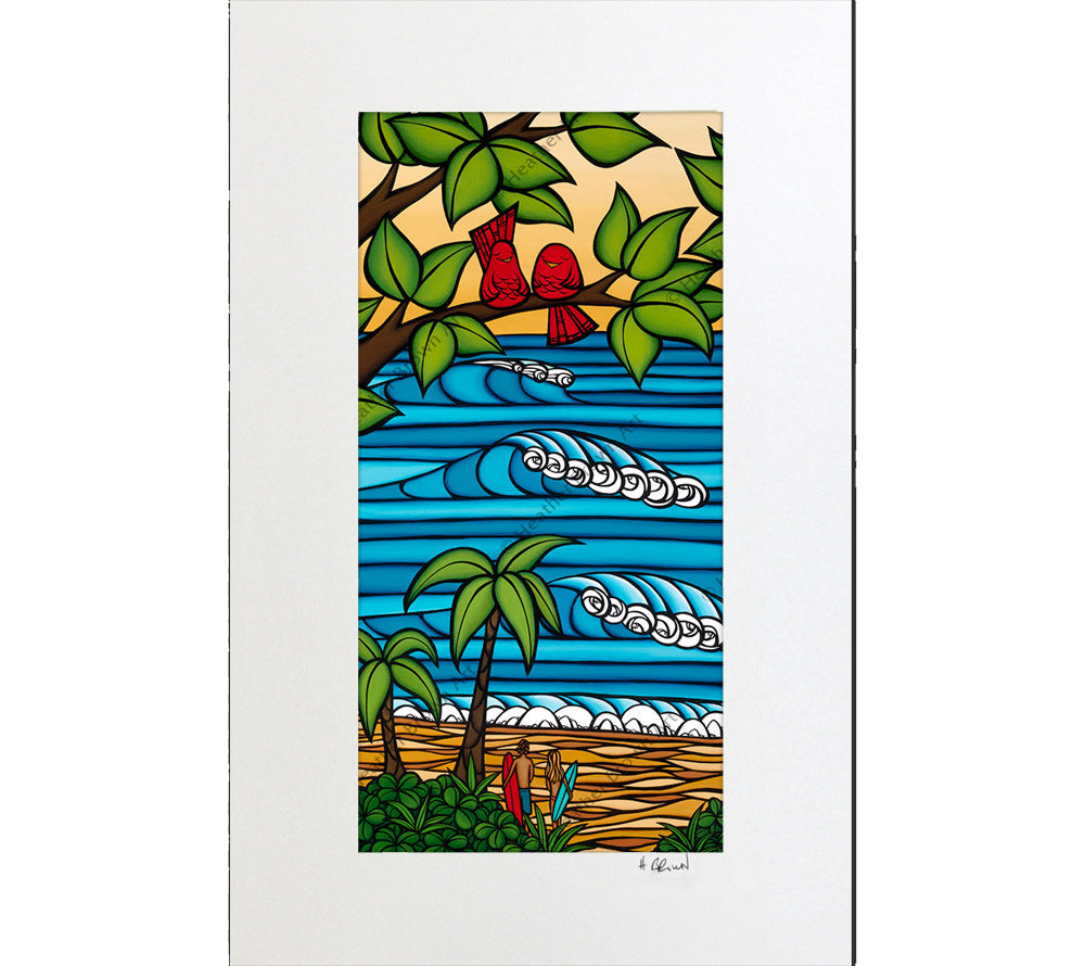 Hawaii Sweethearts Matted Paper Print Heather Brown Art   Heather Brown Couple Birds Beach 