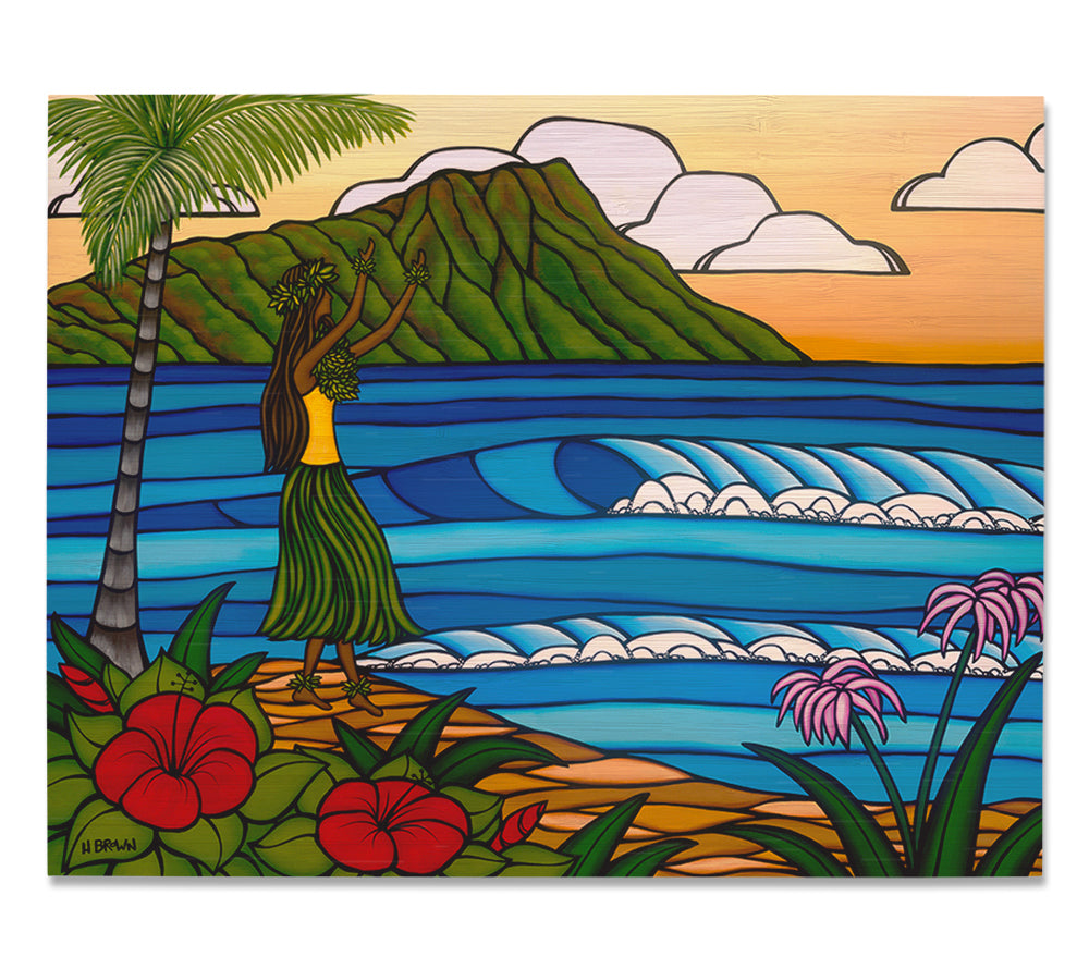 Hula Girl - Bamboo Wood Print - Heather Brown Art